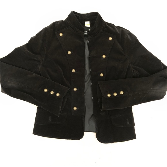 H&M Black Cropped Corduroy Military Jacket Size 8